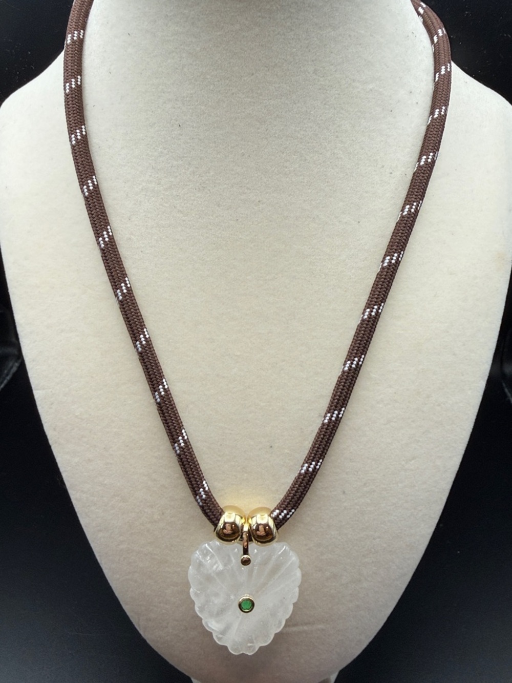 Adina Eden Gold-Accent Carved White heart natural stone on Brown and whiteCord